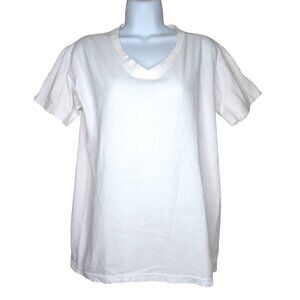 Vintage Women's V Neck Short Sleeve Basic Shirt Top Cotton T-Shirt White Medium